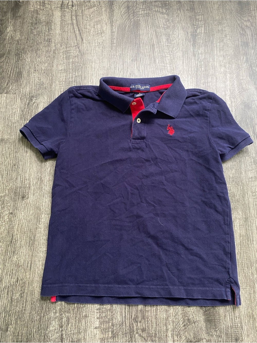 Boys U.S. Polo Assn. Navy Blue & Red Trim Short Sleeve Polo Shirt Size L (10-12)